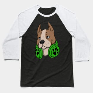 Pitbull Dog Green Headphones Baseball T-Shirt